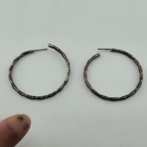 925 Sterling Silver Hammered Hoop Earrings 47mm Mexican Huggie Hoops Vintage